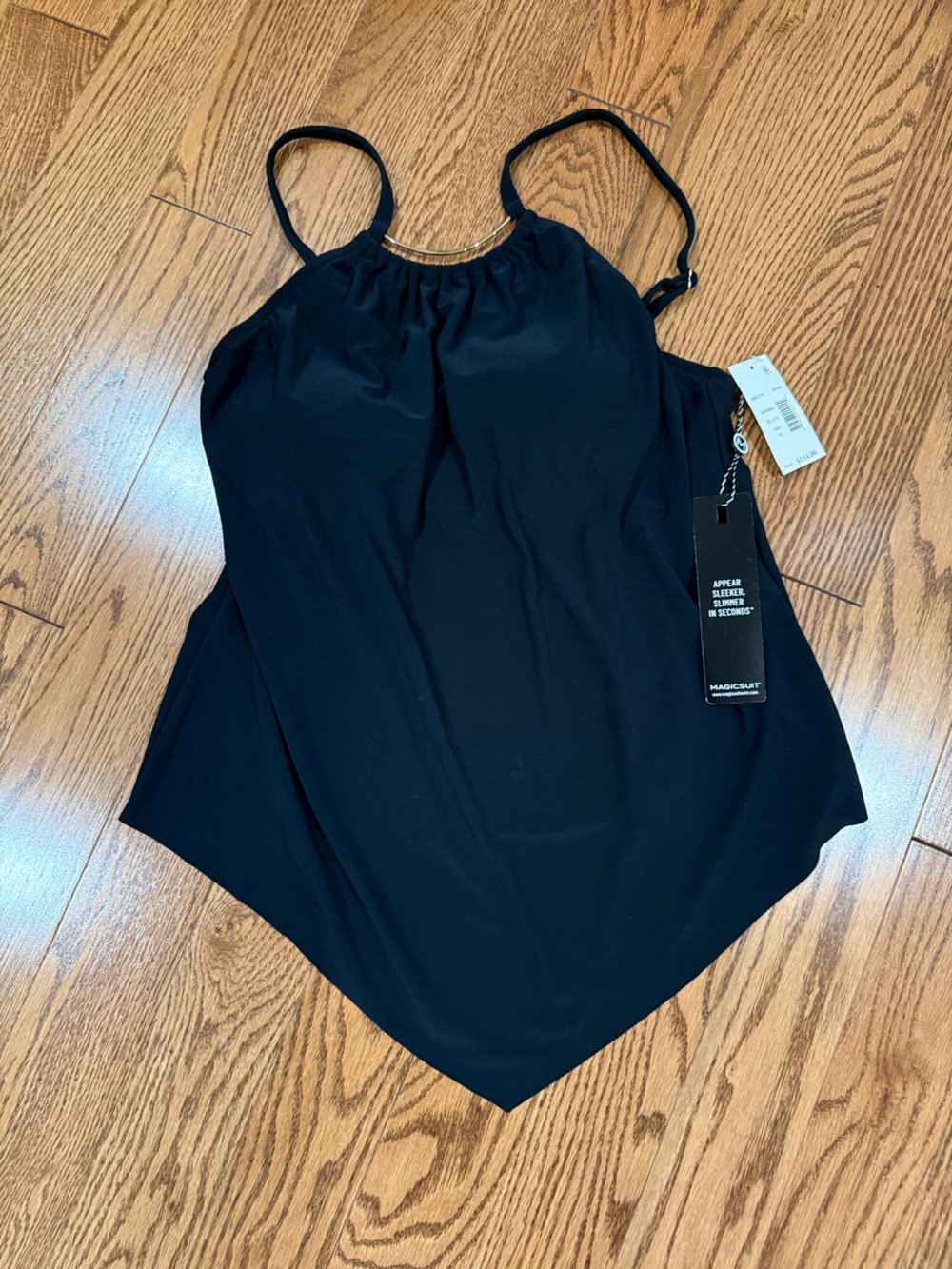 Magicsuit Black Halter Tankini Top with Metal Detail, Size 10